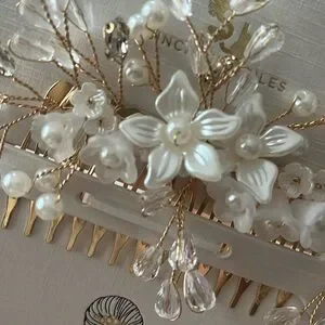 Elegant Bridal Hair Comb with Pearlescent Floral Accents and Rhinestones Amazon.com : Flower Bridal Hair Vine Pieces with Comb Pearl  main image 4
